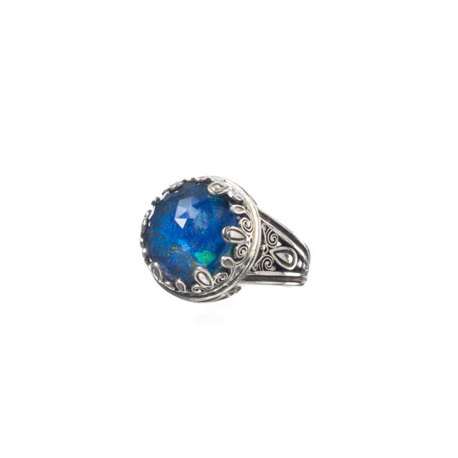 Aegean colors big Round Ring in Sterling Silver with Doublet Gemstone - Image 5