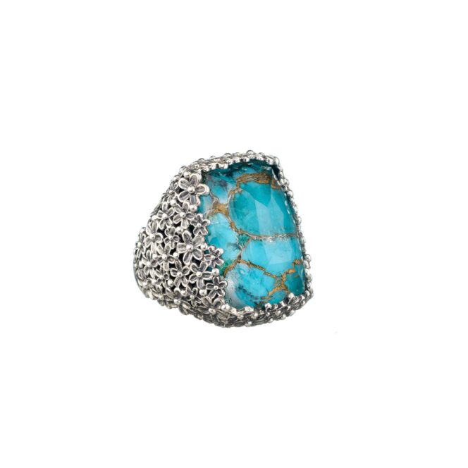 Wild Flower Anthemis Ring in Sterling Silver with Doublet Gemstone - Image 3