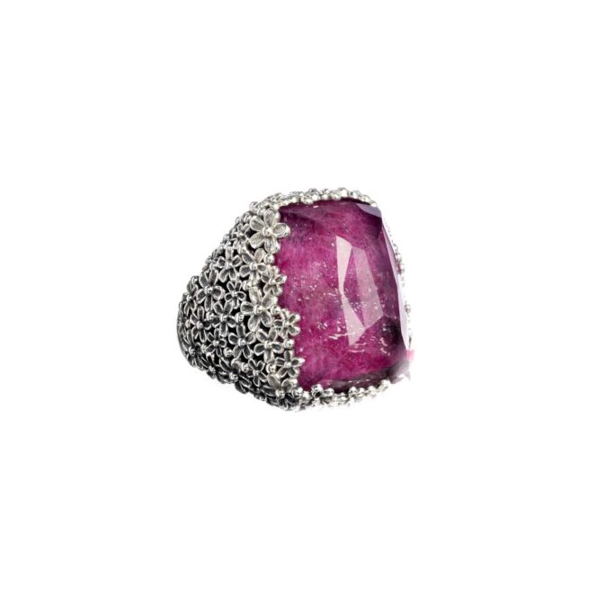 Wild Flower Anthemis Ring in Sterling Silver with Doublet Gemstone - Image 2