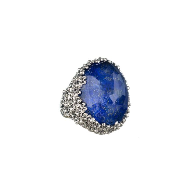 Wild Flower Anthemis big Oval Ring in Sterling Silver with Doublet Gemstone - Image 3