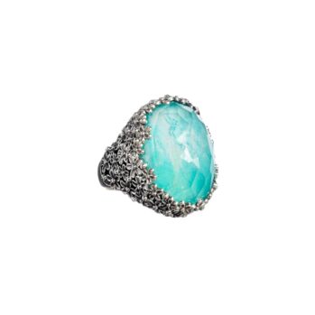Wild Flower Anthemis big Oval Ring in Sterling Silver with Doublet Gemstone