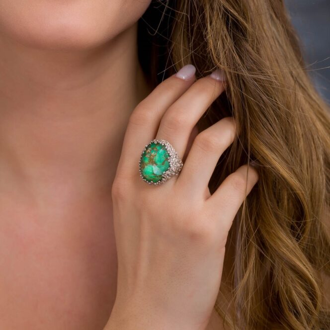 Wild Flower Anthemis big Oval Ring in Sterling Silver with Doublet Gemstone - Image 2