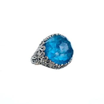 Wild Flower Anthemis Big Round Ring in Sterling Silver with Doublet Gemstone