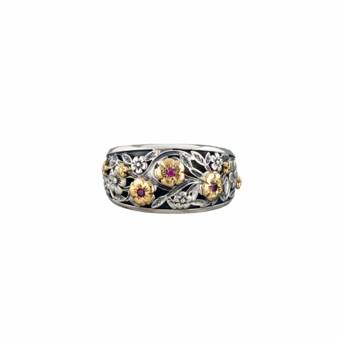 Harmony set Ring with Bracelet in 18K Gold and Sterling silver with rubies - Image 3