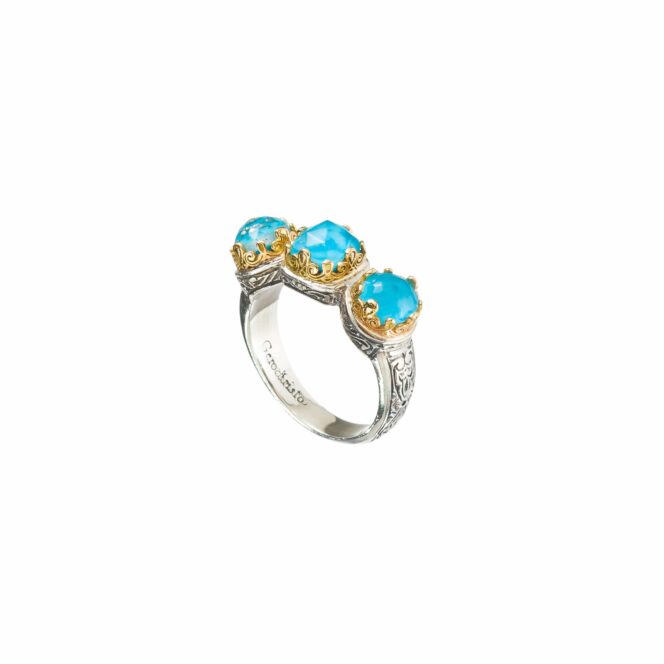 Aegean colors ring in 18K Gold and Sterling Silver with doublet stones - Image 3