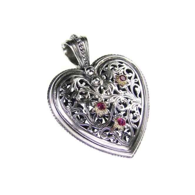 Hearts necklaces Mother and Daughter in 18K solid Yellow Gold, sterling silver and rubies - Image 2