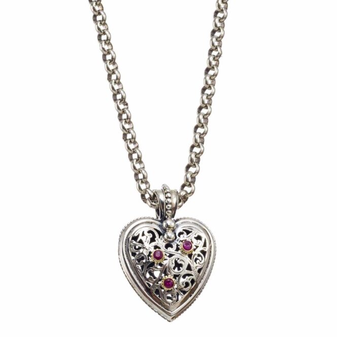Garden Shadows medium Heart pendant in 18K Gold and Sterling Silver with rubies - Image 3