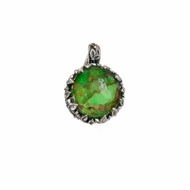 Cyclamin Big Round Pendant in Sterling Silver with Doublet Gemstone - Image 3