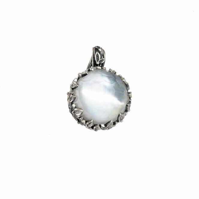 Cyclamin Big Round Pendant in Sterling Silver with Doublet Gemstone - Image 2