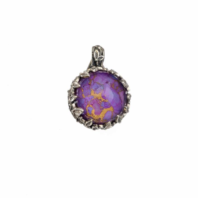 Cyclamin Big Round Pendant in Sterling Silver with Doublet Gemstone - Image 4