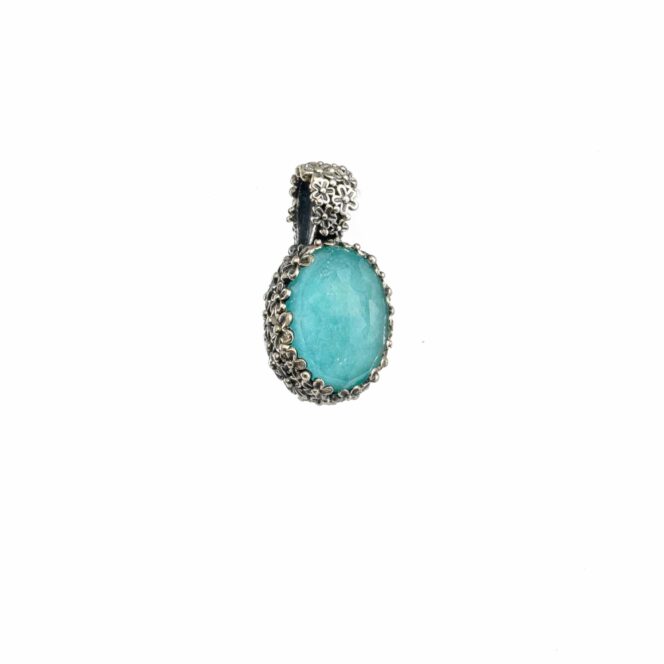 Wild Flower Anthemis oval Pendant in Sterling Silver with Doublet Gemstone - Image 3