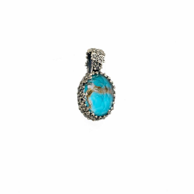 Wild Flower Anthemis oval Pendant in Sterling Silver with Doublet Gemstone - Image 5