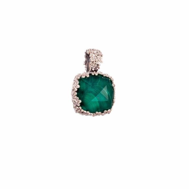 Wild Flower Anthemis square Pendant in Sterling Silver with Doublet Gemstone - Image 8
