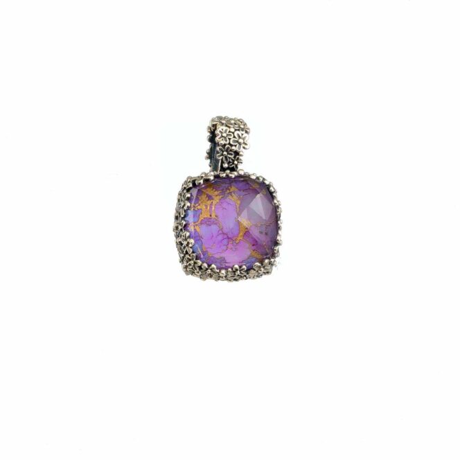 Wild Flower Anthemis square Pendant in Sterling Silver with Doublet Gemstone - Image 4