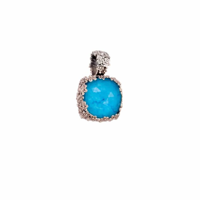 Wild Flower Anthemis square Pendant in Sterling Silver with Doublet Gemstone - Image 7