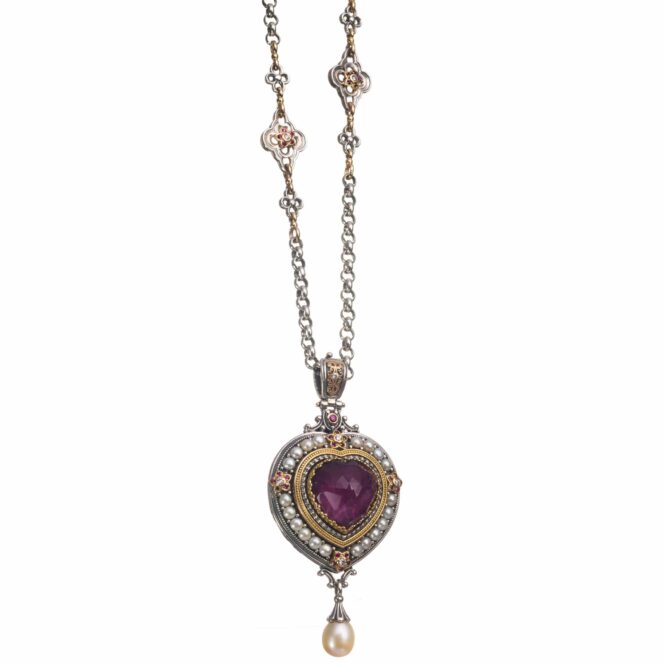 Imperial heart pendant in 18K Gold and Sterling Silver with Gemstones - Image 3