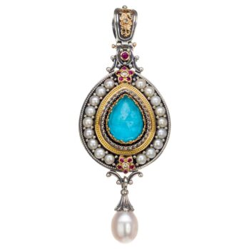 Imperial pear pendant in 18K Gold and Sterling Silver with Gemstones