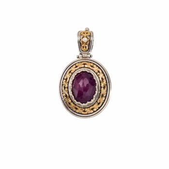 Imperial Big Oval Pendant in 18K Gold and Sterling Silver with Gemstones