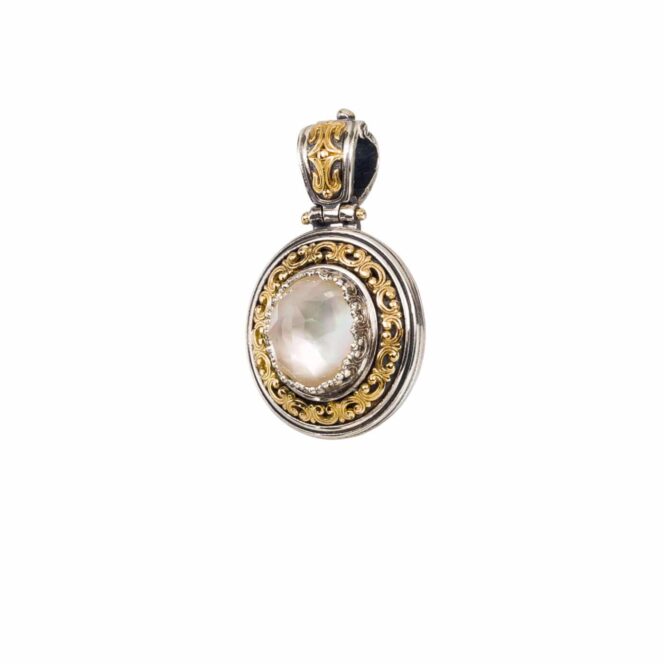 Imperial Oval Pendant in 18K Gold and Sterling Silver with Doublet Gemstone - Image 3