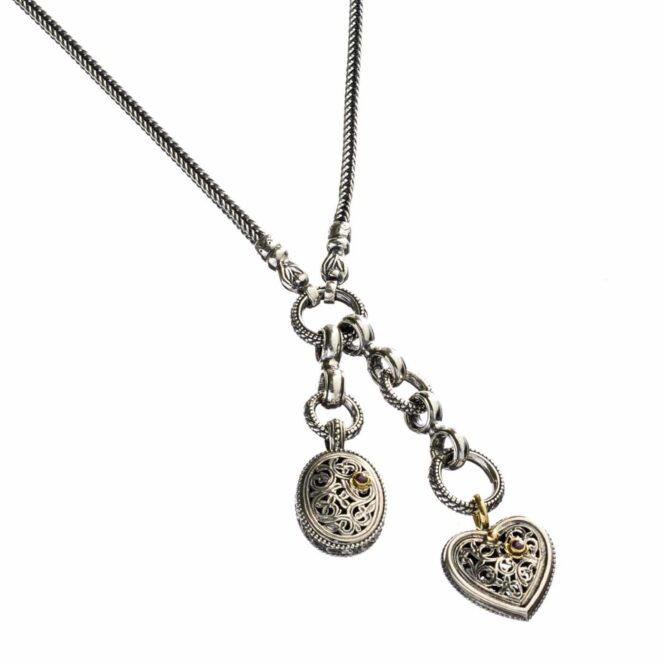 Garden Shadows Charm necklace in 18K Gold and Sterling Silver with rubies