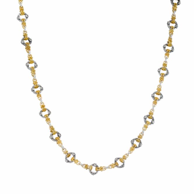 Byzantine Flower Chain in Sterling Silver with Gold Plated Parts