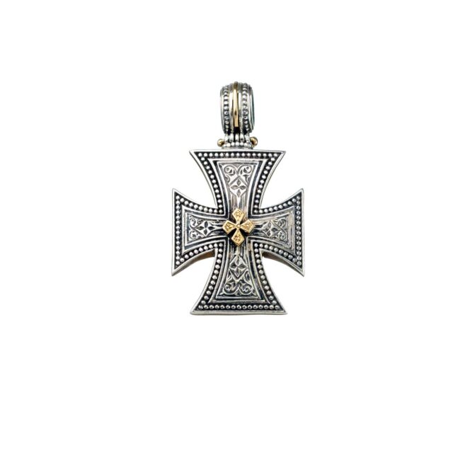 Maltese Patmos cross in Sterling Silver with 18K Gold