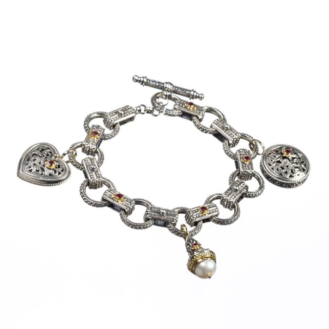 Charms Bracelet in 18K Gold and Sterling Silver with Gemstones - Image 2