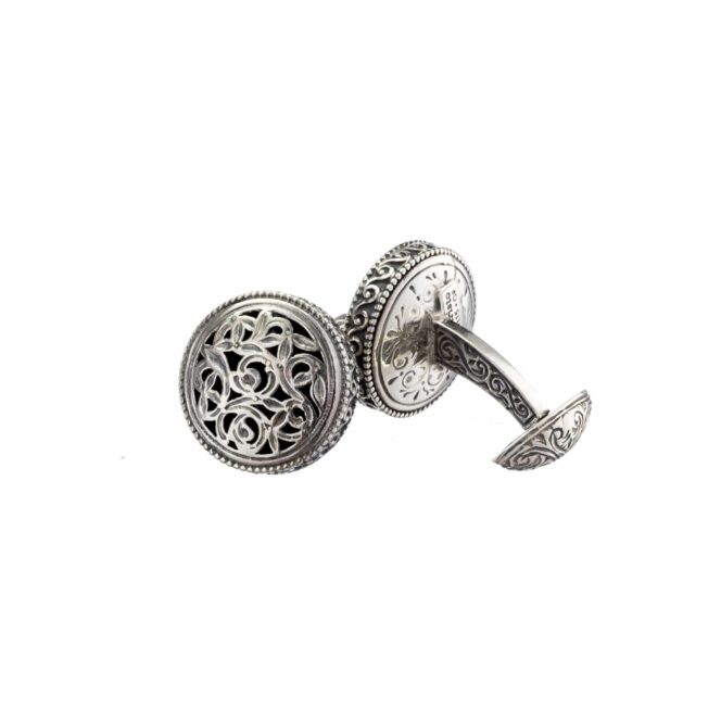 Garden Shadows Round Cufflinks in Sterling Silver