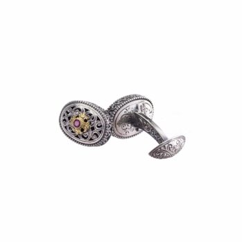 Garden Shadows medium Oval Cufflinks in Sterling Silver with 18K Gold and Rubies