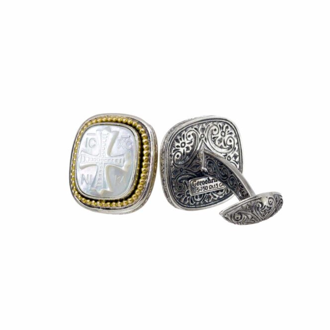 Byzantine style signet cufflinks in 18K Gold and Sterling Silver