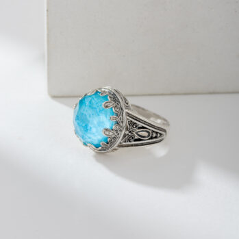 Aegean colors big Round Ring in Sterling Silver with Doublet Gemstone