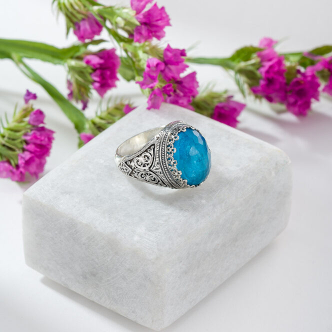 Aegean Colors Oval Ring in sterling silver with Doublet Gemstone - Image 2