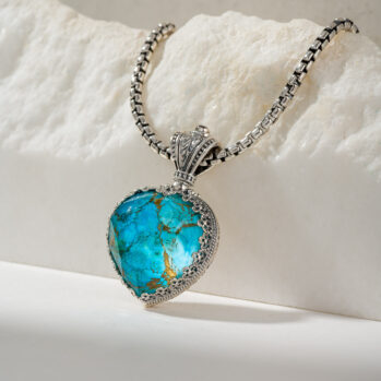 Aegean Colors Big Heart pendant in Sterling Silver with Doublet Gemstone