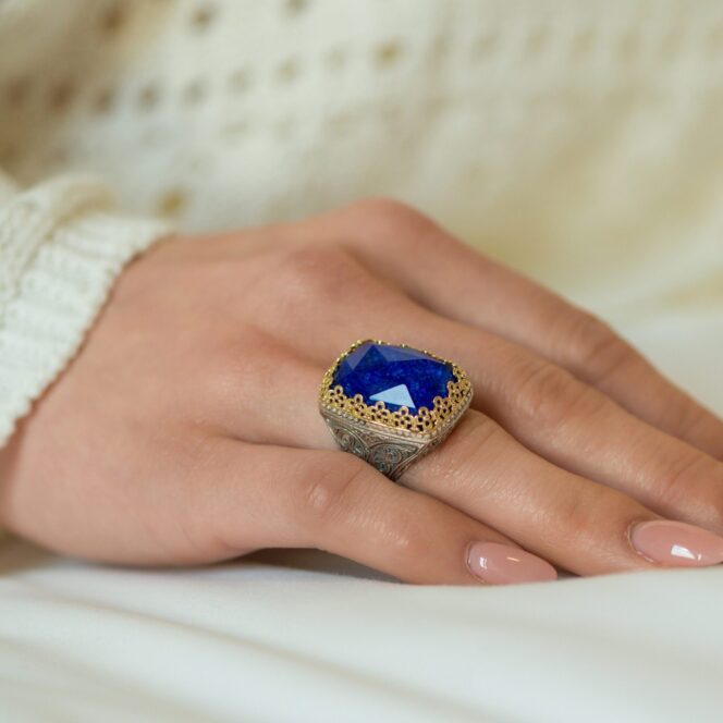 Aegean colors Ring in 18K Gold and Sterling Silver with Doublet stone - Image 2