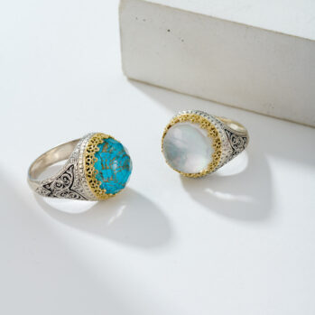 Aegean colors Round Ring in 18K Gold and Sterling Silver with doublet stone