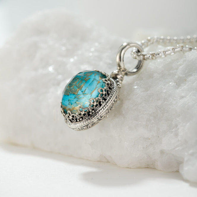 Aegean Colors Oval Pendant in Sterling Silver with Doublet Gemstone - Image 2
