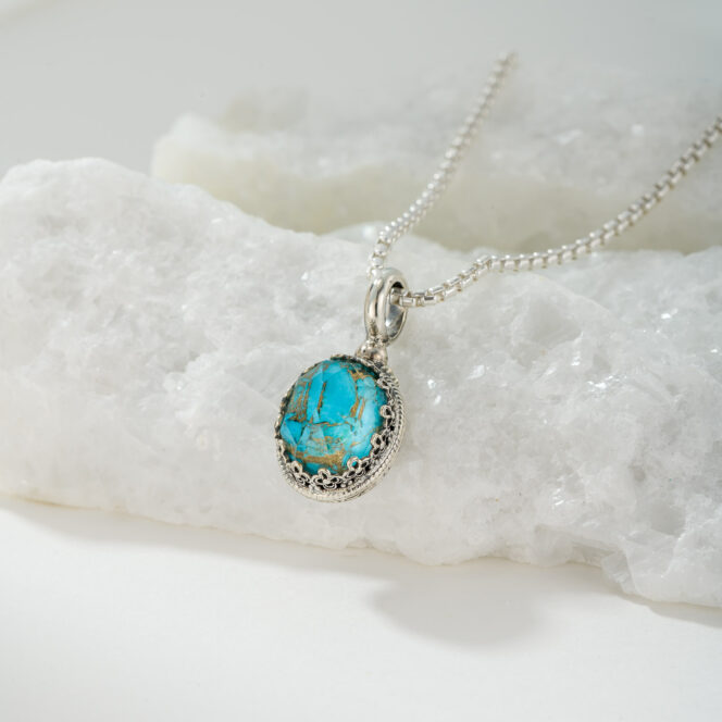 Aegean Colors Oval Pendant in Sterling Silver with Doublet Gemstone
