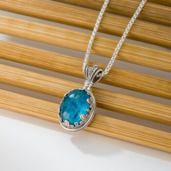 Aegean colors Big Oval Pendant in Sterling Silver with Doublet Gemstone