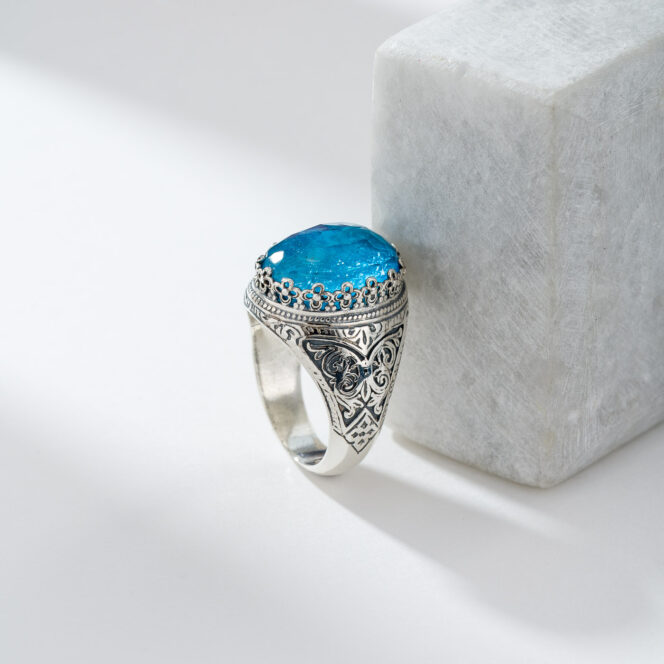Aegean Colors Oval Ring in sterling silver with Doublet Gemstone - Image 3
