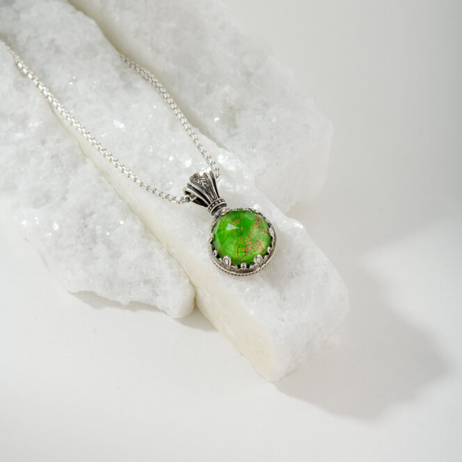 Aegean colors Round Pendant in Sterling Silver with Doublet Gemstone - Image 2