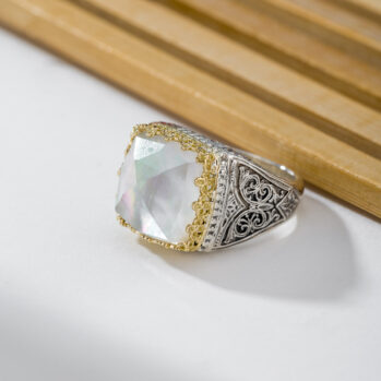 Aegean Colors Square Ring in 18K Gold and Sterling Silver with Doublet Gemstone