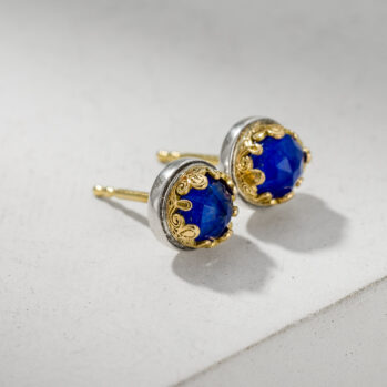 Aegean colors stud round earrings in 18K Gold and Sterling Silver with doublet stone