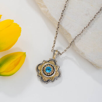 Athenian flower Byzantine pendant in 18K Gold and Sterling Silver