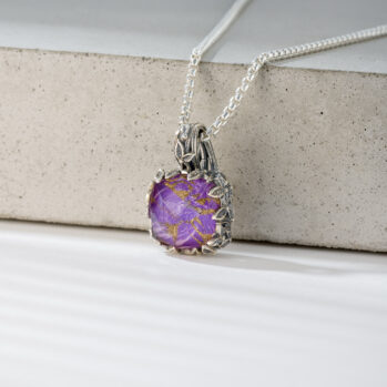 Cyclamin Square Pendant in Sterling Silver with Doublet Stone