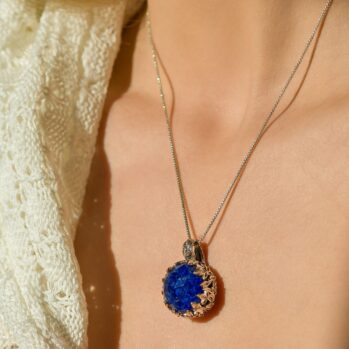Cyclamin Big Round Pendant in Sterling Silver with Doublet Gemstone