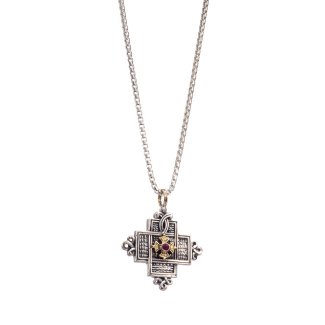 Patmos Cross in Sterling Silver with 18K Gold with ruby - Image 3