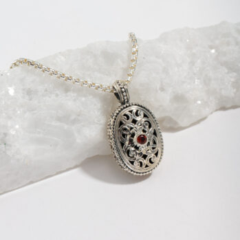 Garden Shadows Medium Pendant in Sterling Silver with Garnet