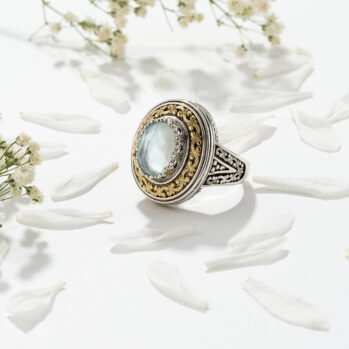 Imperial oval Ring in 18K Gold and Sterling Silver with doublet Gemstone