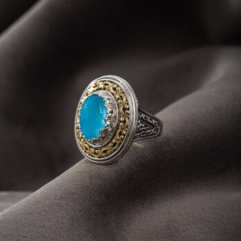 Imperial oval Ring in 18K Gold and Sterling Silver with Doublet Stone