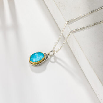 Iris Oval Pendant in Sterling Silver with Gold Plated Parts and Doublet Gemstone
